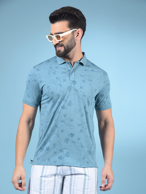 CRIMSOUNE CLUB Floral Print Men Polo Neck Blue T-Shirt