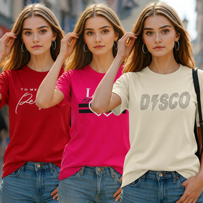 Fabflee Printed Women Round Neck Multicolor T-Shirt