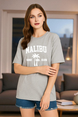 Elvia Typography Women Round Neck Grey T-Shirt