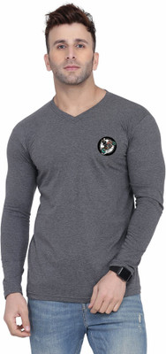 Lawful Casual Graphic Print Men V Neck Grey T-Shirt