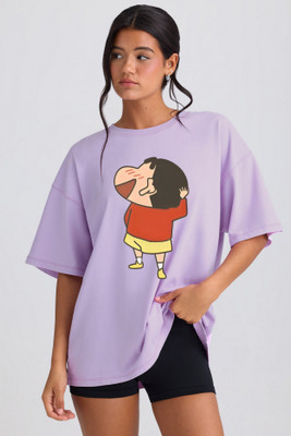 Ericia Printed, Graphic Print Women Round Neck Purple T-Shirt