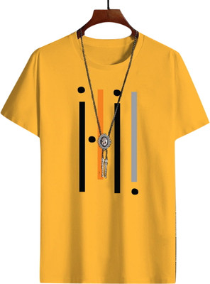 Priyashi Printed Men Round Neck Yellow T-Shirt
