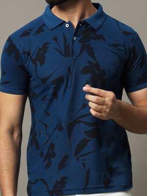 SINDHIGARMENT Printed Men Polo Neck Dark Blue T-Shirt