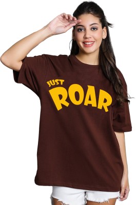 Leotude Printed Women Round Neck Brown T-Shirt