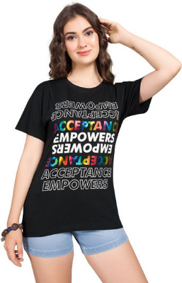 Monisha Plus Typography Women Round Neck Black T-Shirt