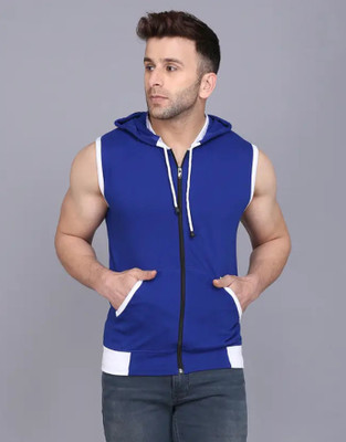 VASTRAART Solid Men Stylised Neck Blue, White T-Shirt