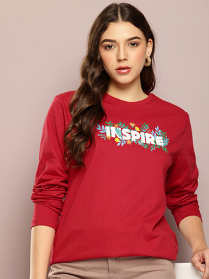 DILLINGER Printed Women Round Neck Red T-Shirt