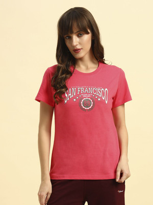 CANTABIL Printed Women Round Neck Pink T-Shirt