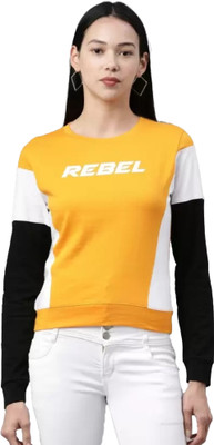 MANIAC Typography, Colorblock Women Round Neck Yellow T-Shirt