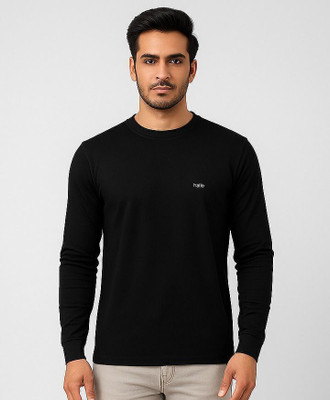 Fabc Solid Men Round Neck Black T-Shirt