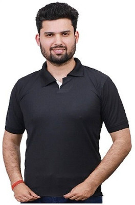 swastika vastram Solid Men Polo Neck Black T-Shirt