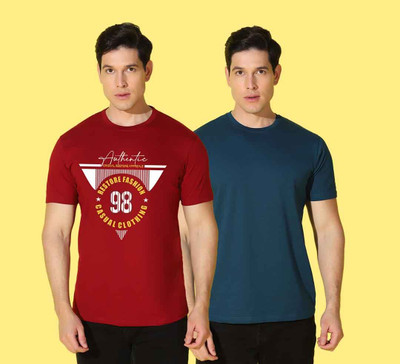 WOOSTRO Graphic Print, Solid Men Round Neck Multicolor T-Shirt