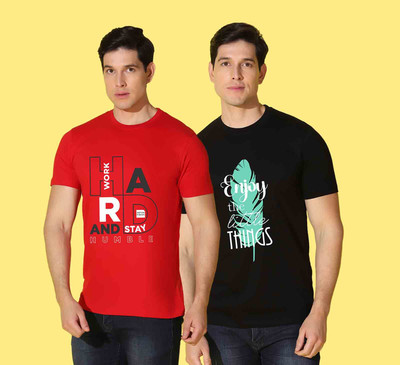 WOOSTRO Printed Men Round Neck Multicolor T-Shirt