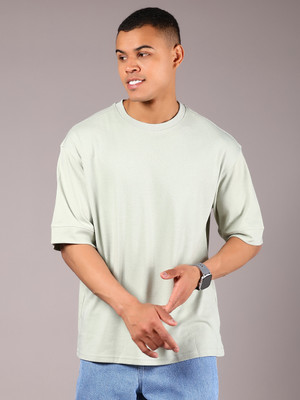 V-MART Solid Men Round Neck Light Green T-Shirt