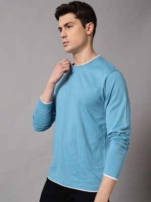 THE DRY STATE Solid Men Round Neck Blue T-Shirt