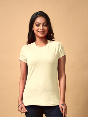 Lyra Solid Women Round Neck Yellow T-Shirt