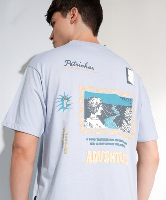 HIGHLANDER Printed Men Round Neck Grey T-Shirt