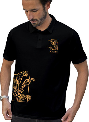 Fighterheero Printed Men Polo Neck Black T-Shirt