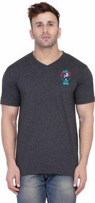 Lawful Casual Graphic Print Men V Neck Grey T-Shirt