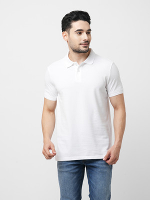 JACK & JONES Solid Men Polo Neck White T-Shirt