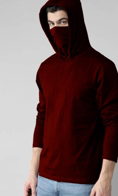 Fascista Solid Men Hooded Neck Maroon T-Shirt