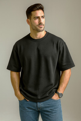 GROOVIES Solid Men Round Neck Black T-Shirt