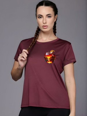 SZN Graphic Print Women Round Neck Maroon T-Shirt