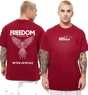 FN3 Typography, Graphic Print Men Round Neck Maroon T-Shirt