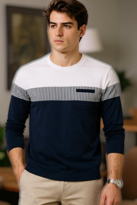 Teezler Printed Men Round Neck Navy Blue T-Shirt