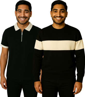 Try This Printed Men Polo Neck White T-Shirt