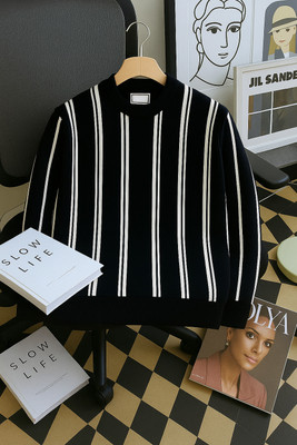 NB NICKY BOY Striped Men Round Neck Black T-Shirt