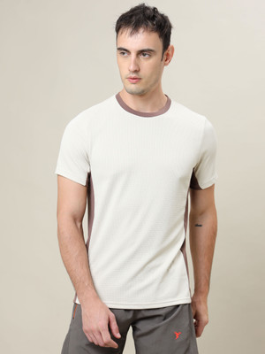 TECHNOSPORT Solid Men Round Neck Beige T-Shirt