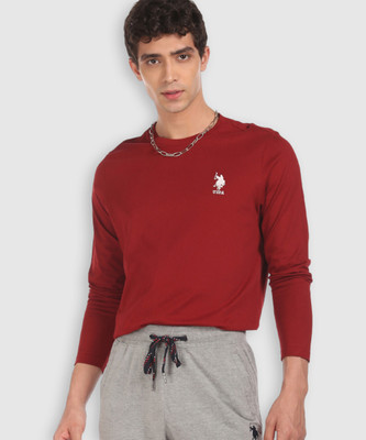 U.S. POLO ASSN. Solid Men Round Neck Red T-Shirt