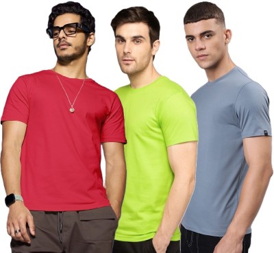 FIVEFEB Solid Men Round Neck Multicolor T-Shirt