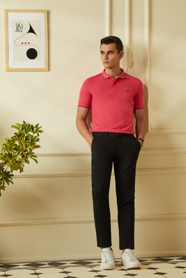 VAN HEUSEN Solid Men Polo Neck Pink T-Shirt