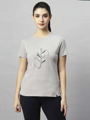 Laasa Sports Printed Women Round Neck Grey T-Shirt