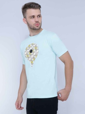 NEO GARMENTS Printed Men Round Neck Light Blue T-Shirt