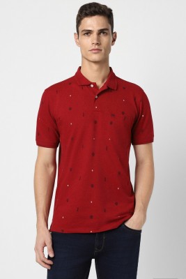 PETER ENGLAND Printed Men Polo Neck Red T-Shirt