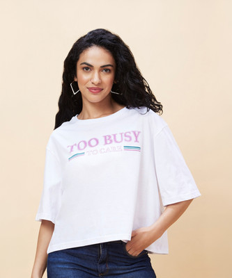 Globus Typography Women Round Neck White T-Shirt