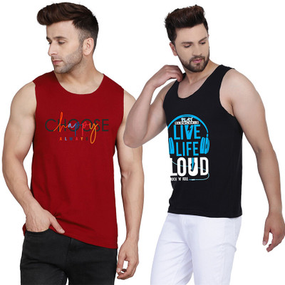 SLOWLORIS Printed Men Round Neck Black, Maroon T-Shirt