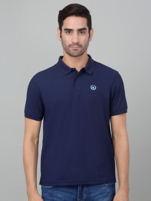 CANTABIL Solid Men Polo Neck Navy Blue T-Shirt