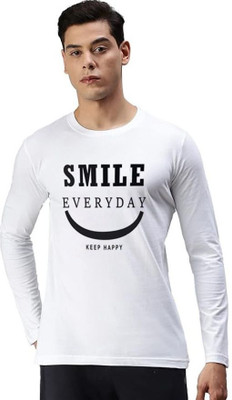 Aditi Fashion Printed, Typography Men Round Neck White T-Shirt