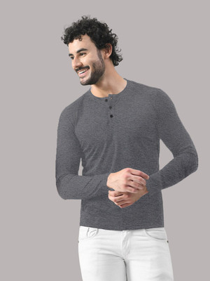 tfurnish Solid Men Henley Neck Grey T-Shirt