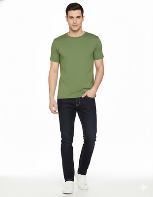 Aleesha Trendz Solid Men Round Neck Navy Blue T-Shirt