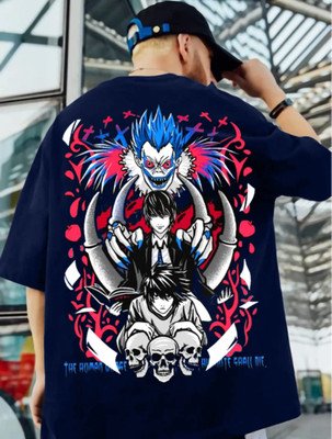Povaxpo Graphic Print Men Round Neck Navy Blue T-Shirt