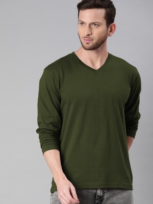 Nilan Tees Wear Solid Men V Neck Green T-Shirt