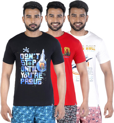 COLORS by Rupa Frontline Printed Men Round Neck Black, Red, White T-Shirt
