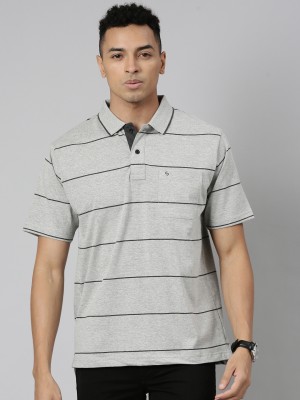 Classic Polo Striped Men Polo Neck Navy Blue, Grey T-Shirt