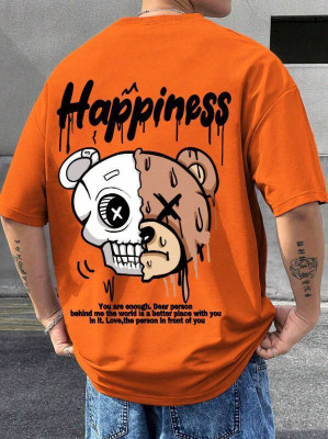 Madilyn Printed Men Round Neck Orange T-Shirt