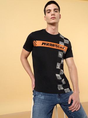 Wrangler Printed, Typography Men Round Neck Black, Grey T-Shirt